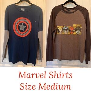 MAD Engine Marvel & Captain America Shield Tshirts, Both Medium Thrashed